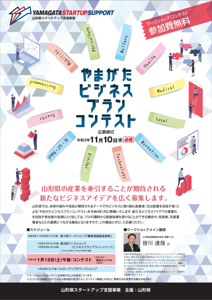 「やまがたビジネスプランコンテスト」参加者募集中【応募締切11/10(水)】